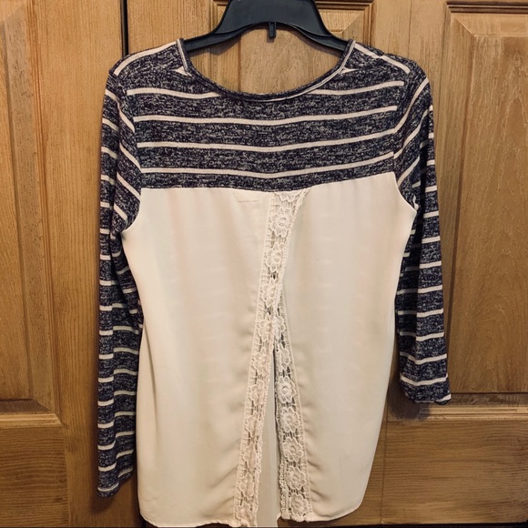 REWIND navy and white shirt with silk back - Picture 2 of 2